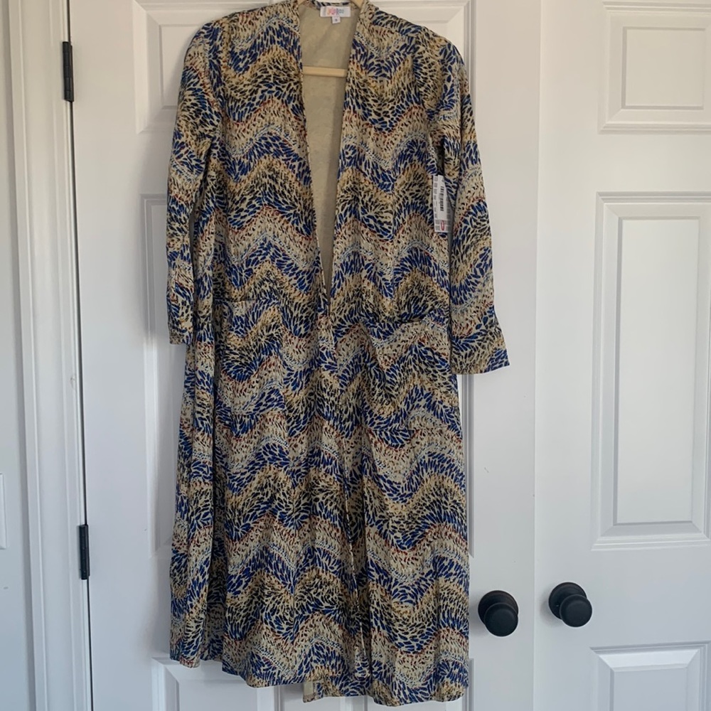 Lularoe Sarah Duster Cardigan blues and creams BNWT